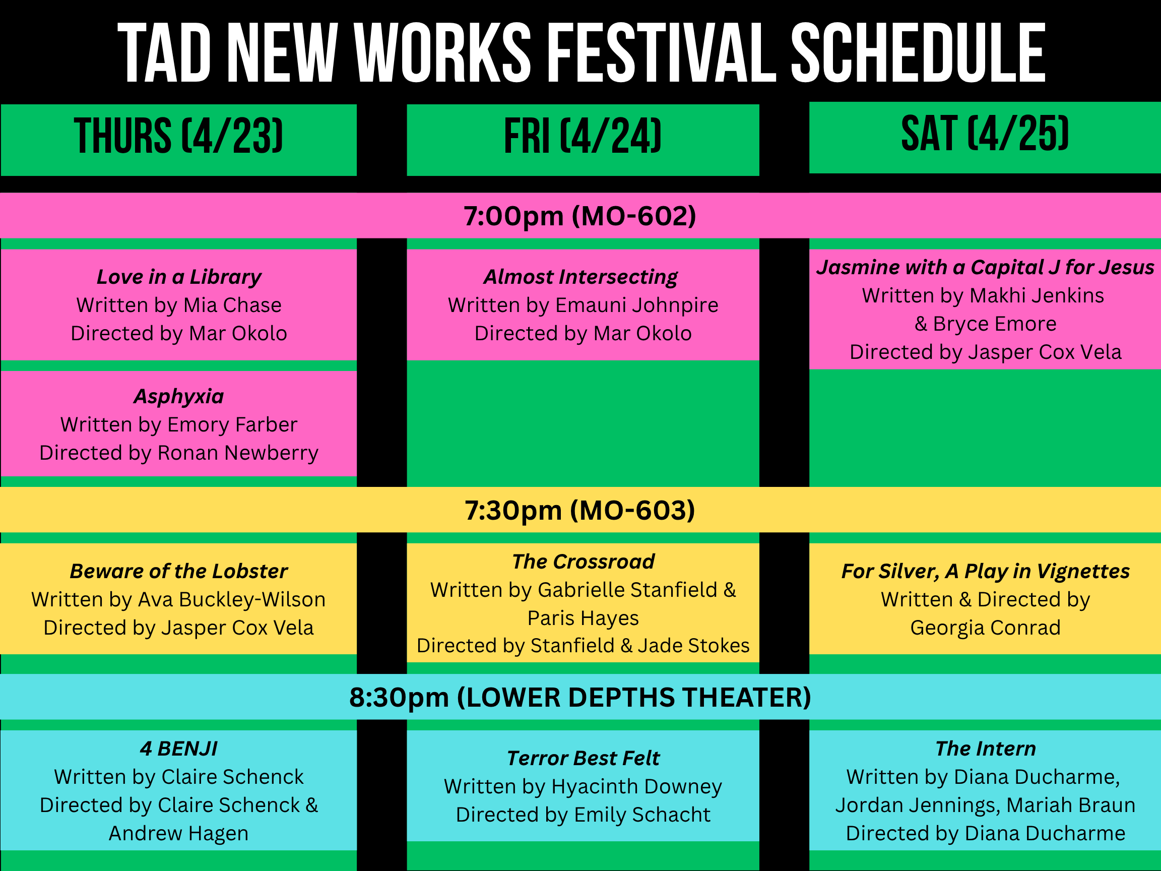 TAD New Works Calendar