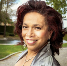 woman, brown hair, silver dress